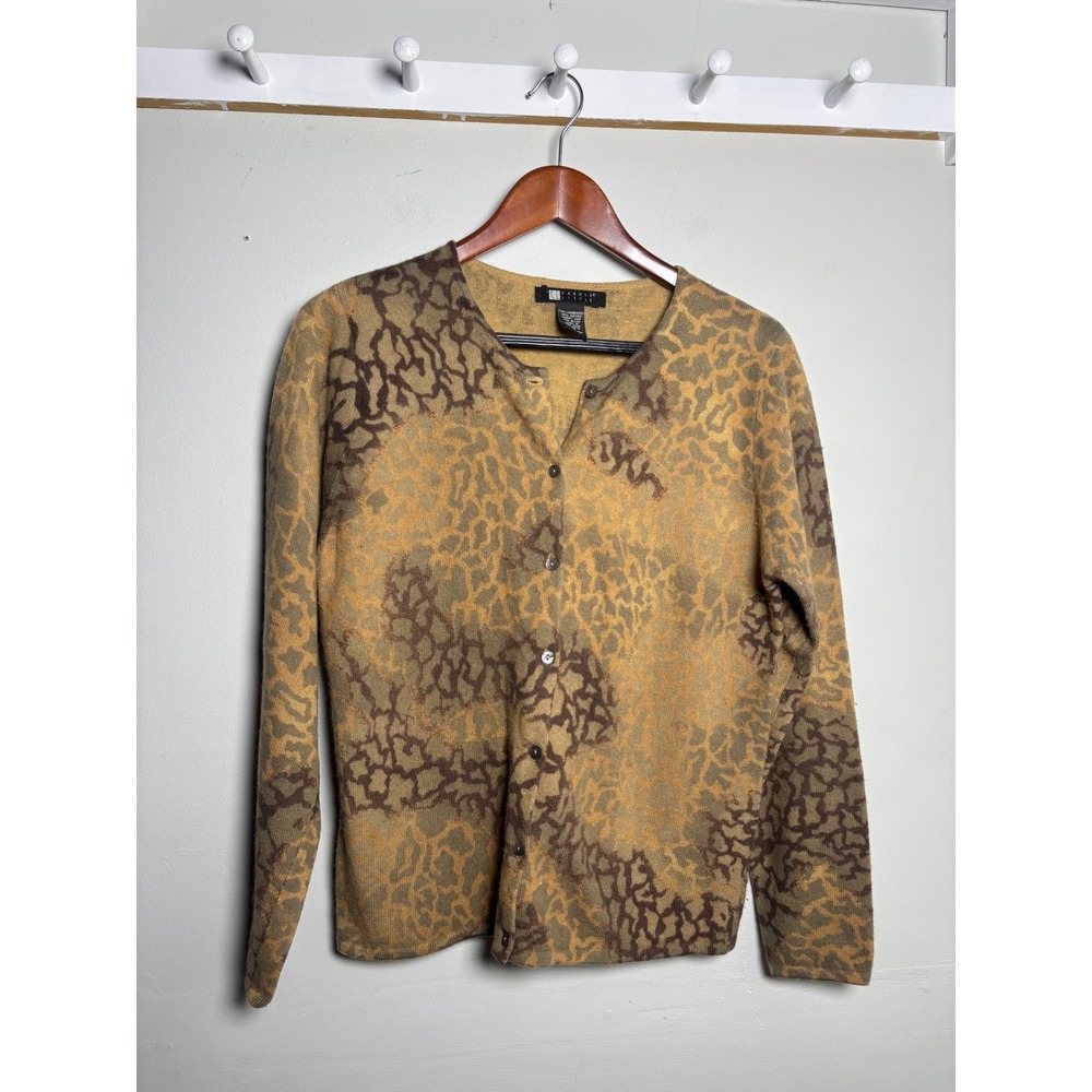 Carole Little Vintage Lambswool Angora Animal Print Cardigan Womens M